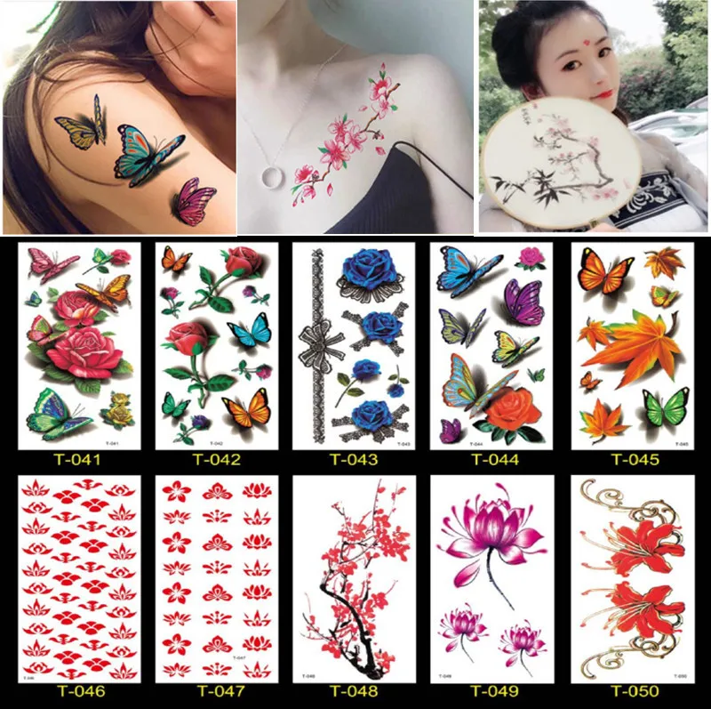 10buc Mare Tatuaj Floare Autocolant Impermeabil Tatuaj Temporar a Crescut de Arta Corp de Apă de Transfer de Înaltă Calitate pe termen Lung de Tatuaj Pentru Fete Imagine 0