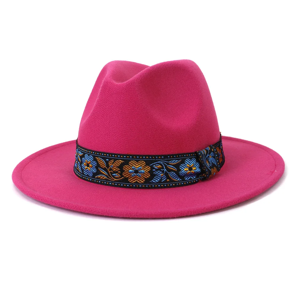 Femei Bărbați Margine Largă Centură De Panglică De Lână Simțit Fedora Pălărie Jazz Panama Iarna Toamna Camel Alb Solid Pălărie Imagine 0