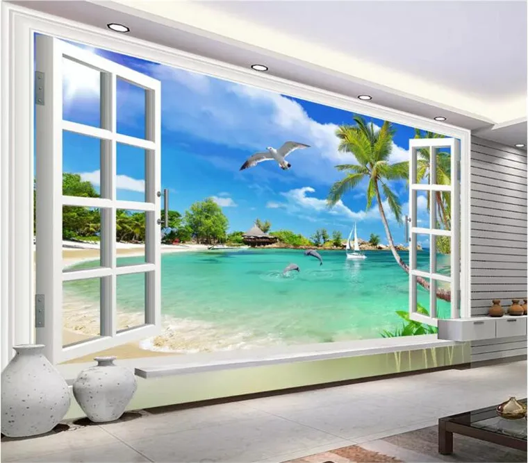 Personalizat murale 3D tapet Ocean Hawaii în afara ferestrei peisaj de perete camera de zi dormitor decor acasă Imagine 0