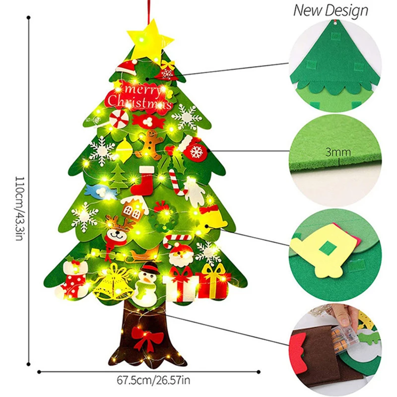 DIY Simțit Pom de Crăciun 2021 Crăciun Fericit Decoratiuni pentru Casa 2021 Ornamente de Crăciun Crăciun Crăciun Cadouri de Anul Nou 2022 Copac Imagine 1