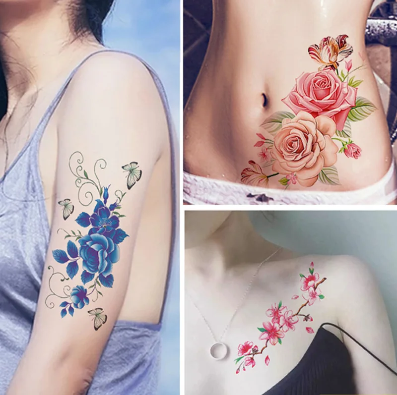 10buc Mare Tatuaj Floare Autocolant Impermeabil Tatuaj Temporar a Crescut de Arta Corp de Apă de Transfer de Înaltă Calitate pe termen Lung de Tatuaj Pentru Fete Imagine 1