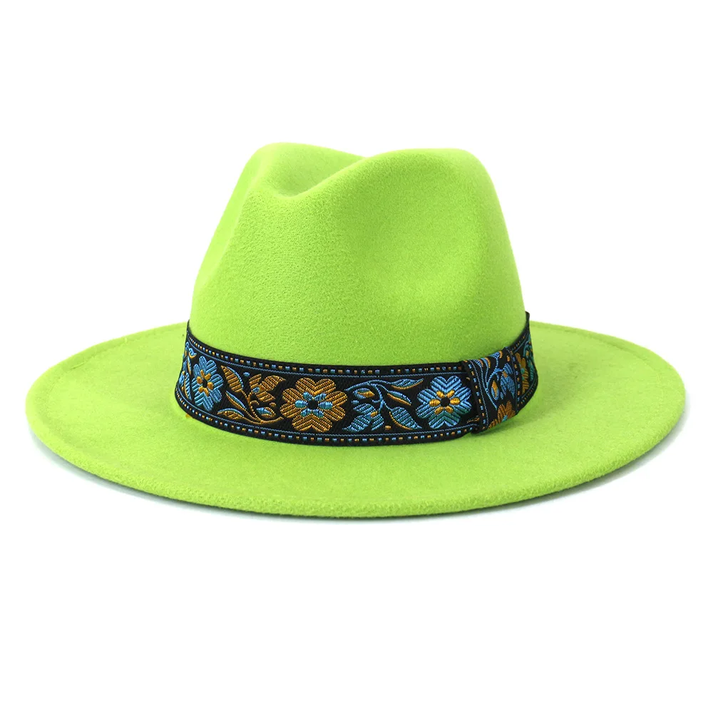 Femei Bărbați Margine Largă Centură De Panglică De Lână Simțit Fedora Pălărie Jazz Panama Iarna Toamna Camel Alb Solid Pălărie Imagine 1