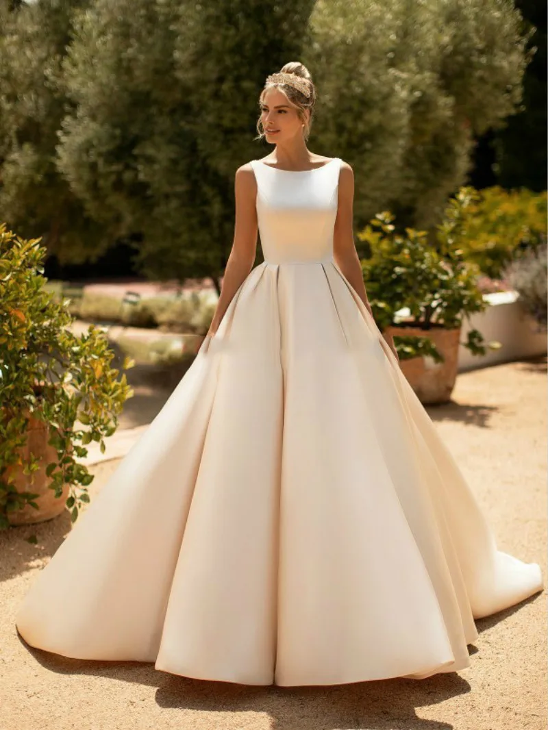 Noi satin rochie de bal rochie de Mireasa Cu saci Vestido De Noiva Elegant dantela Aplicatii de nasturi Mult Plissee rochii de mireasa 2021 Imagine 1