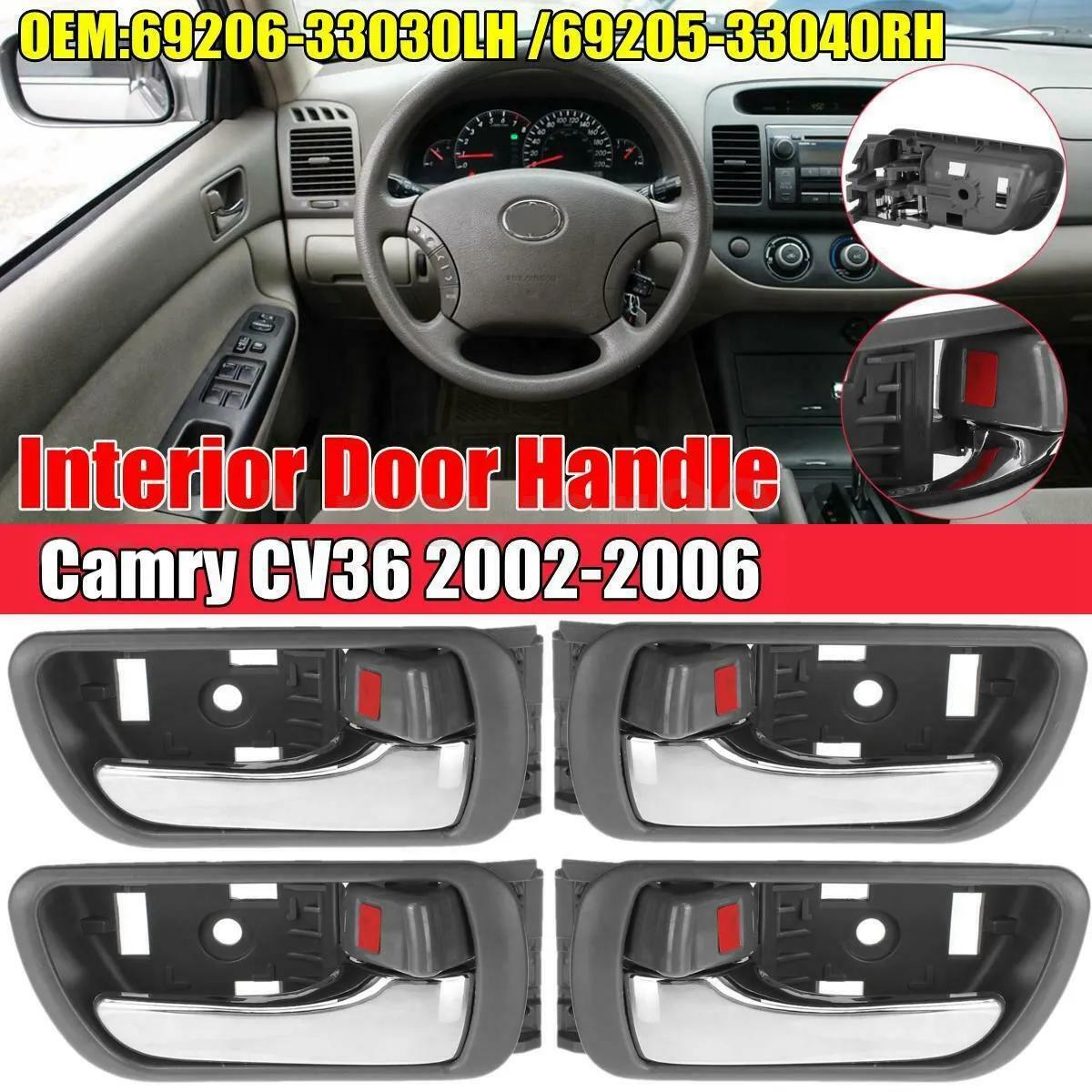 4buc Interior Interior Interior Usa Maner Crom pentru Toyota Camry CV36 2002-2006 69206-33030LH 69205-33040RH Imagine 1