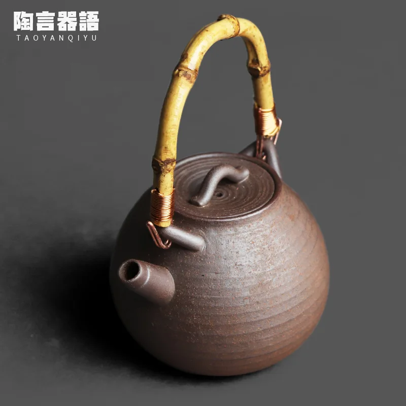 Jingdezhen piatra mea de lut în formă de ou ceainic inel mâner de bambus rattan material Japonez Zen ceainic ceainic singură oală Imagine 1