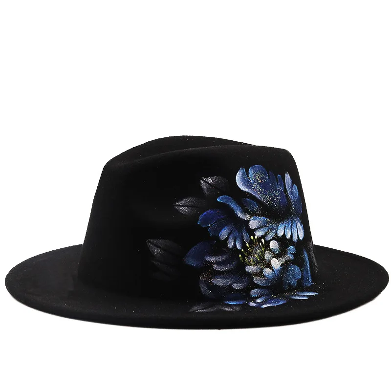 Mână-pictat model de pălărie fedora ochii de lacrimi model margine plat tie-dye jazz pălărie de iarnă fedora pălărie nouă de moda en-gros și cu amănuntul Imagine 2