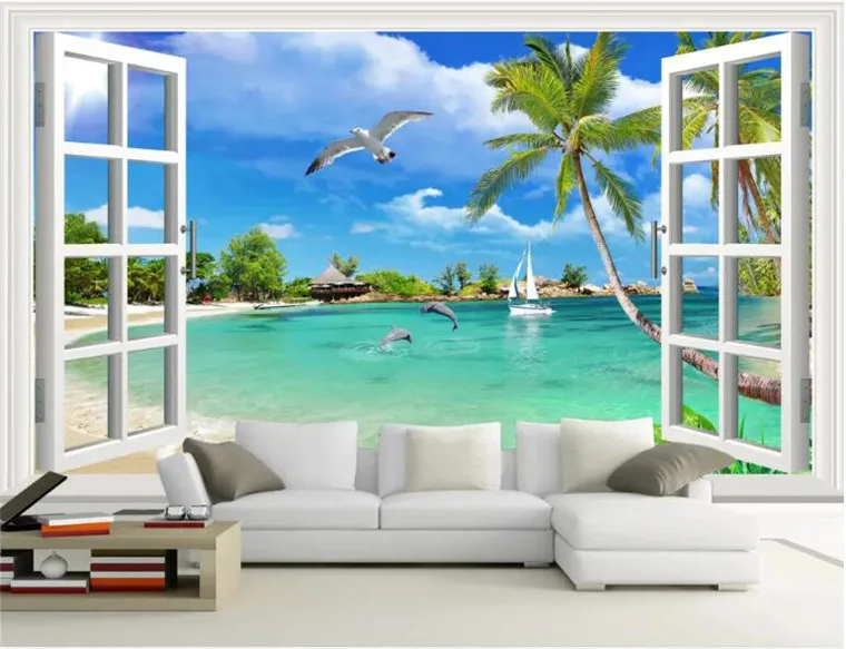 Personalizat murale 3D tapet Ocean Hawaii în afara ferestrei peisaj de perete camera de zi dormitor decor acasă Imagine 2