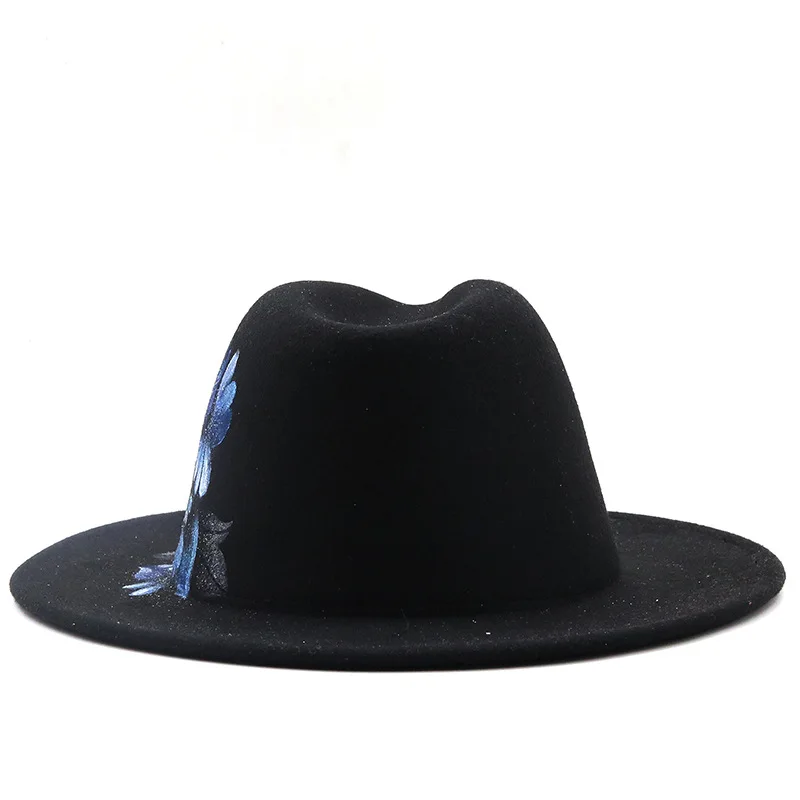 Mână-pictat model de pălărie fedora ochii de lacrimi model margine plat tie-dye jazz pălărie de iarnă fedora pălărie nouă de moda en-gros și cu amănuntul Imagine 3