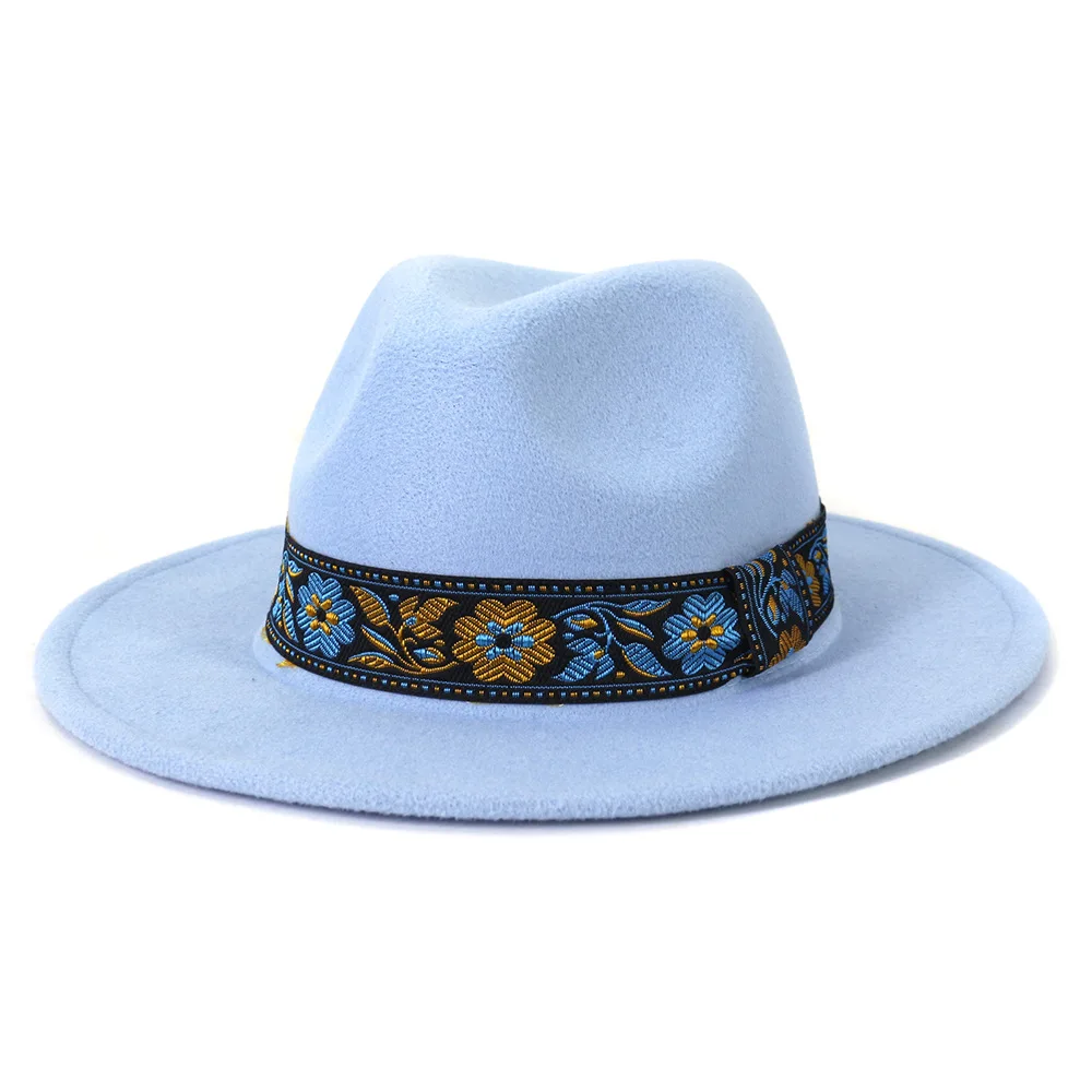 Femei Bărbați Margine Largă Centură De Panglică De Lână Simțit Fedora Pălărie Jazz Panama Iarna Toamna Camel Alb Solid Pălărie Imagine 3