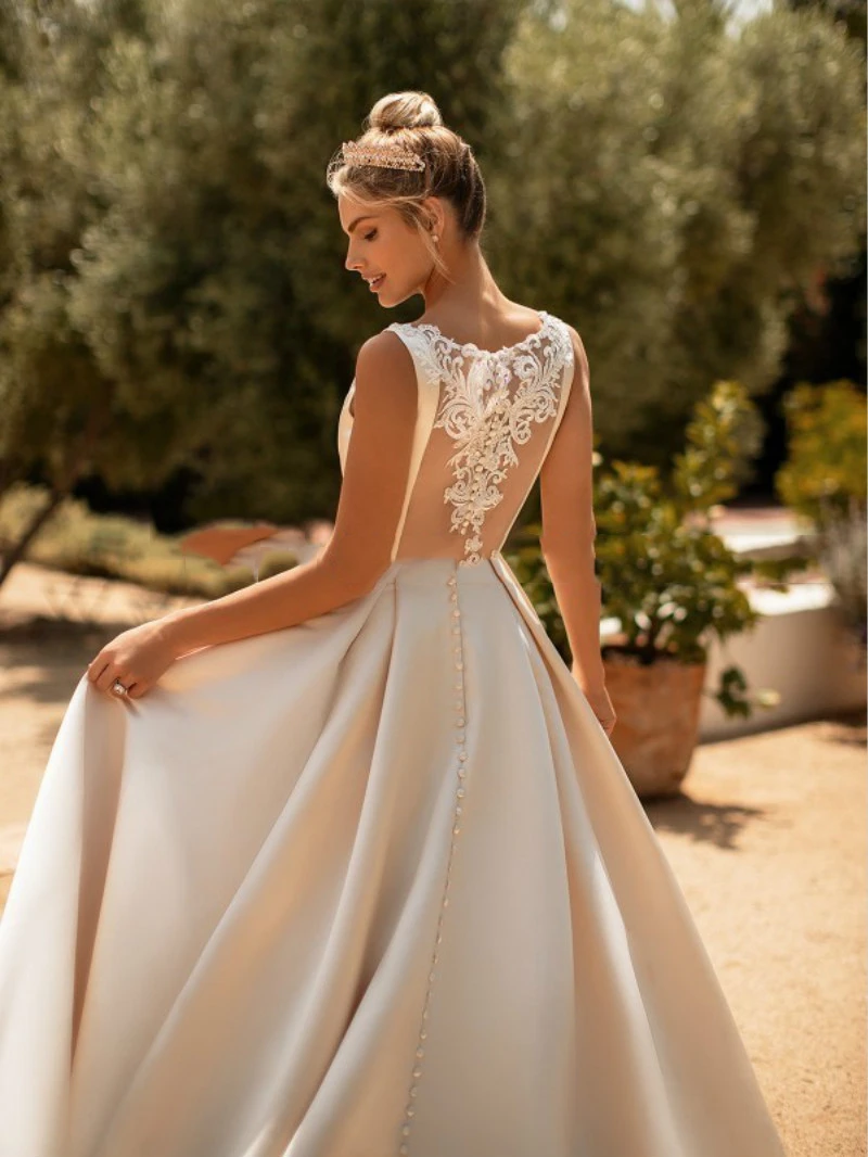 Noi satin rochie de bal rochie de Mireasa Cu saci Vestido De Noiva Elegant dantela Aplicatii de nasturi Mult Plissee rochii de mireasa 2021 Imagine 3