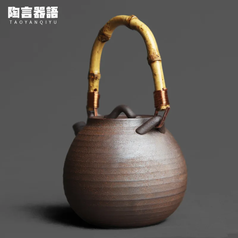 Jingdezhen piatra mea de lut în formă de ou ceainic inel mâner de bambus rattan material Japonez Zen ceainic ceainic singură oală Imagine 3