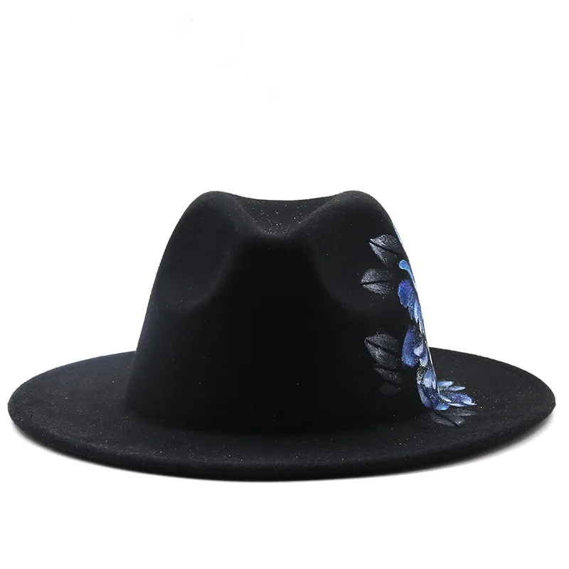 Mână-pictat model de pălărie fedora ochii de lacrimi model margine plat tie-dye jazz pălărie de iarnă fedora pălărie nouă de moda en-gros și cu amănuntul Imagine 4