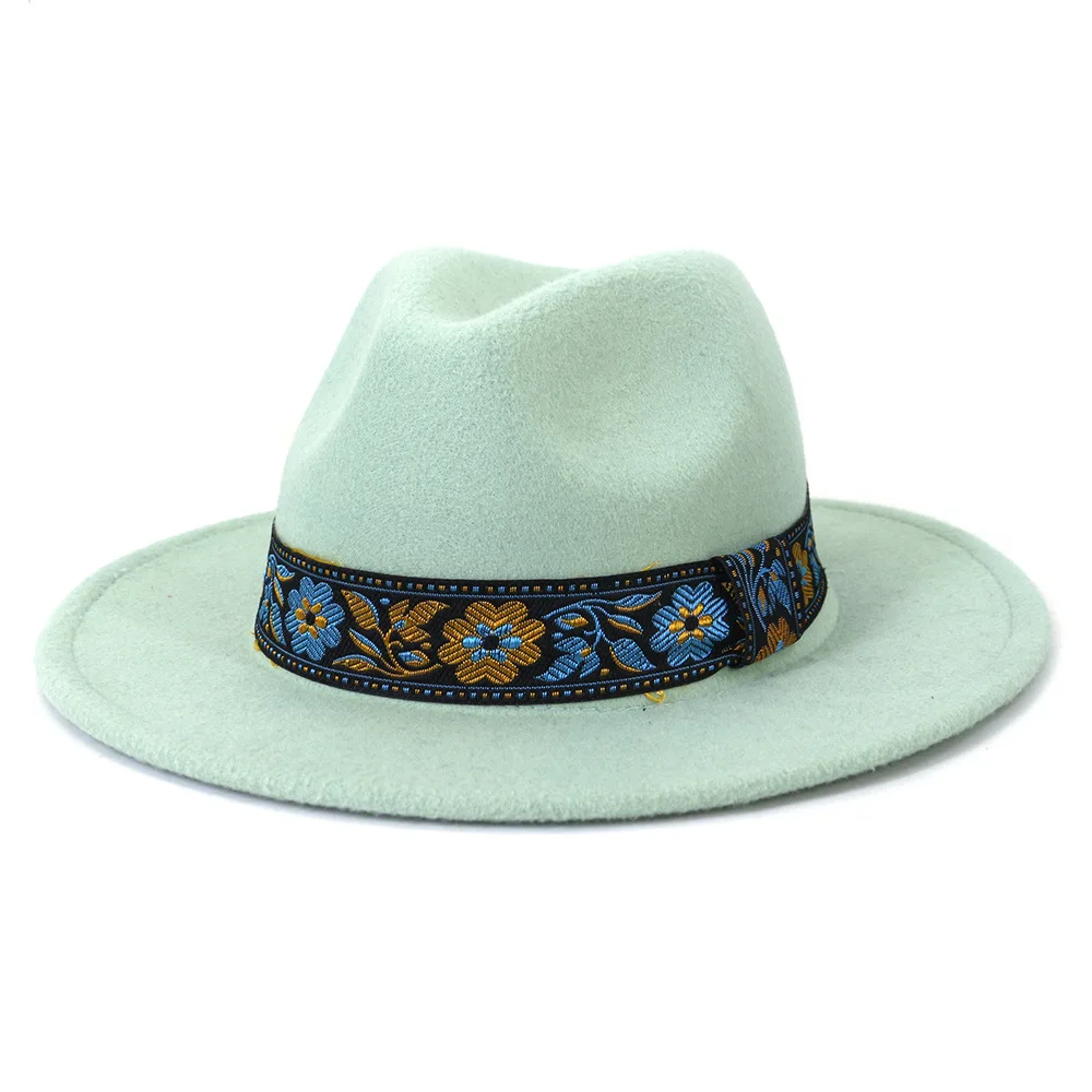 Femei Bărbați Margine Largă Centură De Panglică De Lână Simțit Fedora Pălărie Jazz Panama Iarna Toamna Camel Alb Solid Pălărie Imagine 4