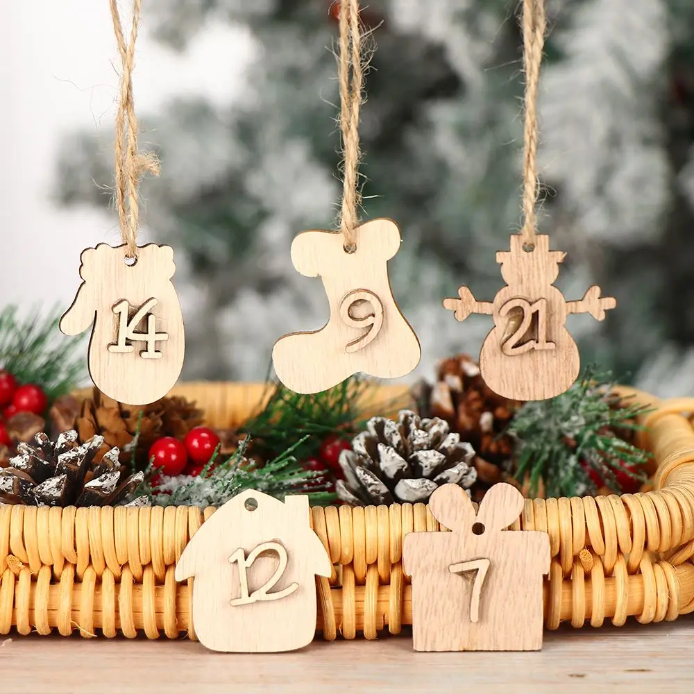 24buc/set Ornament DIY Clipuri Crăciun din Lemn Pandantiv Numărătoarea inversă Agățat Etichete, Eticheta cu Numărul de Crăciun Advent Calendar Imagine 5