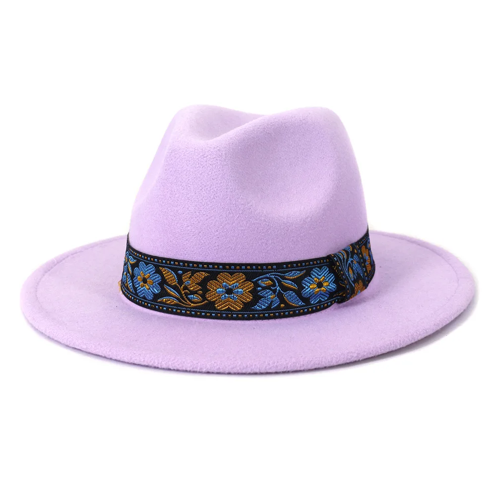 Femei Bărbați Margine Largă Centură De Panglică De Lână Simțit Fedora Pălărie Jazz Panama Iarna Toamna Camel Alb Solid Pălărie Imagine 5