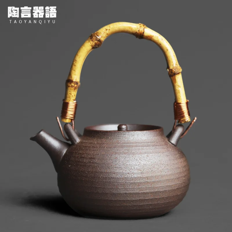 Jingdezhen piatra mea de lut în formă de ou ceainic inel mâner de bambus rattan material Japonez Zen ceainic ceainic singură oală Imagine 5