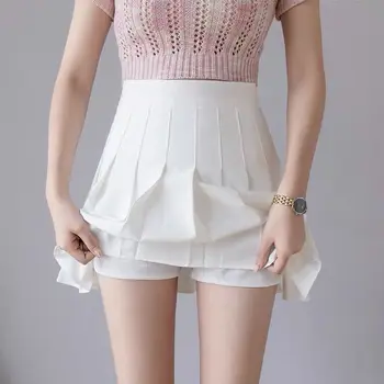 Stil coreean grupa de Talie Mare, Solid Plisata Fusta Mini Femei de Vară de Primăvară Drăguț Alb Fusta a-line Y2k Skort Haine