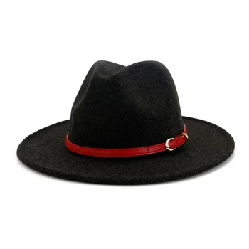 Bărbați Femei Lână Roșie Centura Margine Largă Simțit Jazz Pălării Fedora stil Britanic Trilby Petrecere Formală Panama Capac Rochie Pălărie en-Gros