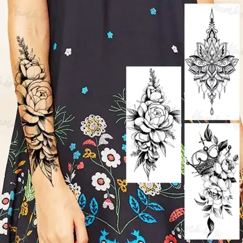 Rose Tatuaje Temporare Pentru Femei Fete Realist Henna Pandantiv Coroana Capoc Autocolant Tatuaj Fals Brațul De Corp Tatuaje Impermeabile