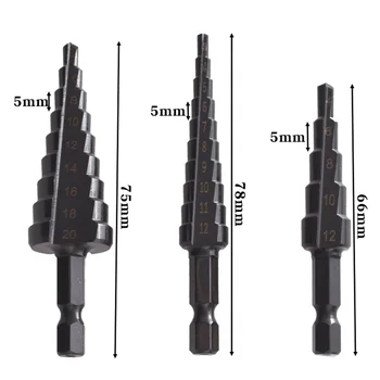 Negru hexagonal, coadă de 3-12mm 4-12mm 4-20mm canelură dreaptă pagoda burghiu potrivit pentru litiu burghiu electric bench drill