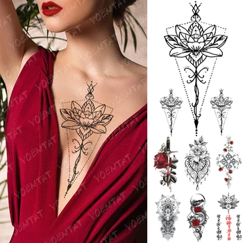 Impermeabil Tatuaj Temporar Autocolant Flori De Lotus Dantela Rose Sabia Flash Tatuaje Dragon Totem Body Art Brațul False, Tatuaj Femei Bărbați