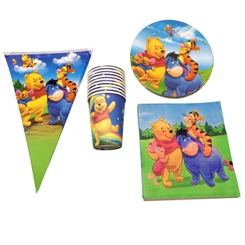 80buc/lot Winnie The Pooh Tema Steaguri Decor Bunting Petrecere de Aniversare Fericită Servetele, Farfurii Cesti Copii Favoruri Feluri de mâncare Capac de Masă