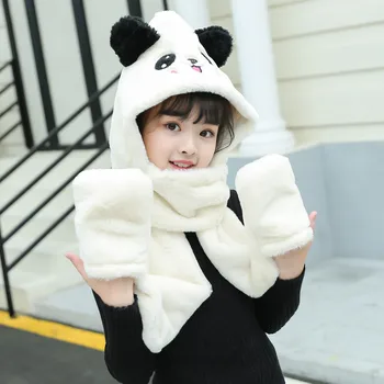 Iarna Panda Iepure Animal Ureche Palarie Fete Copii Capac de Pluș Drăguț Faux Blană Pălărie Eșarfă Mănuși Unul din Trei piese Pentru Copii Cadouri de Partid