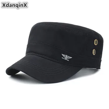 XdanqinX Dimensiuni Reglabile pentru Adulti Barbati Capace Plate 100% Bumbac Militare Pălării 2019 Primavara-Vara Moda Casual Panama Top Plat Capac