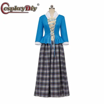 Cosplaydiy Outlander Cosplay Costum Scottish Highland Rochie Costum Albastru Rochie Carouri Cutat Rochie Lunga fată costum Costum