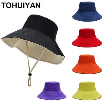 TOHUIYAN Bumbac Pălărie Găleată Femei Vara Pliabil Palarie de Soare în aer liber Margine Largă Sombrero Pescar Pălării Solid Gorros Bob Capac Pentru Bărbați