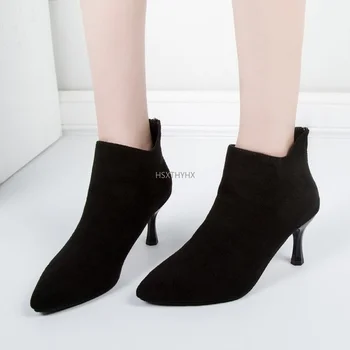 Noua moda pentru femei Cizme pentru Femei Încălțăminte de Iarnă, Femeie Tocuri inalte Cizme Glezna Subțire Tocuri Ascuțite Toe Pantofi Doamnelor Negru botines mujer