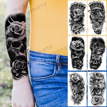 Realist Craniu Floare Trandafir Antebrat Tatuaje Temporare Pentru Femei Adulte Tigru Leu Coroana Tatuaj Fals De Moda Tatuaje Lavabile Decal
