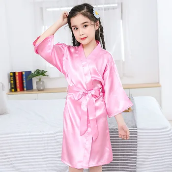 Copilul Lenjerie Intima Halat Sexy V-Neck Faux Pijamale De Mătase Kimono-Halat De Baie Pierde Vara Noi Vrac Îmbrăcăminte Acasă Cu Centura