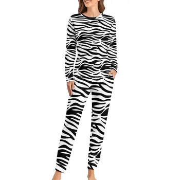 Clasic Zebra Pijamale cu Dungi Albe Și Negre Cald Seturi de Pijama Femei Mâneci Lungi Pierde Sleepwear 4XL 5XL 6XL