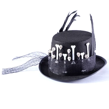 Pălărie Bărbați Femei Gotic Pălărie De Top Cu Cranii Dantela Pene Stadiu Magic Hat Noua Moda Steampunk Realizat Manual Schelet Pălării De Partid