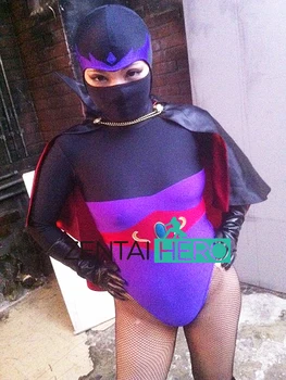 New Sosire Femei Spandex Costume Negru/Violet Negativ Lady Hero Zentai Catsuit Lycra Film Tricou Deschide Ochii