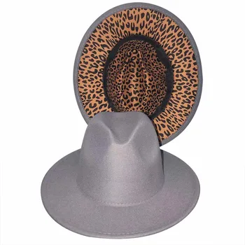 Full leopard model în interiorul și în afara superficial top hat fedora leopard de imprimare pălărie margine plat jazz pălărie cu ridicata кепкаженская
