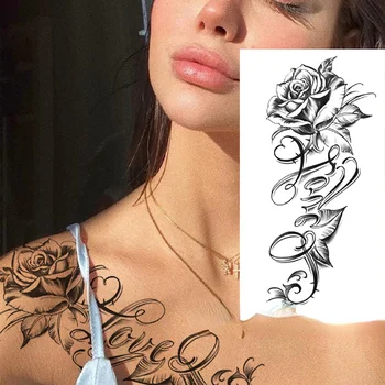 Femei Sexy Tatuaje Temporare Floare Trandafir Farmece Design rezistent la apa Tatuaje False pentru Brațul Mâini Body Art Maneca Sticker de Mari Dimensiuni