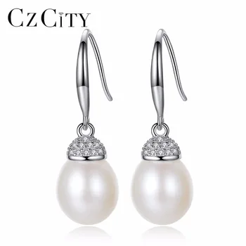 CZCITY Brand Autentic Naturale de apă Dulce Pearl Cercei Picătură Real 925 de Bijuterii de Argint pentru Femei en-gros de Cadou