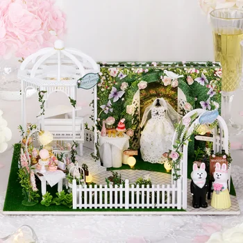 Noi DIY din Lemn Casă de Păpuși în Miniatură Kituri de constructie Ziua Nuntii casă de Păpuși Cu Mobilier Lumina Păpuși Jucarii pentru Fete Ziua de nastere Cadouri