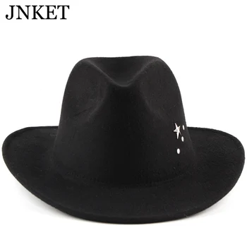 JNKET Toamna Iarna Barbati Femei Pălărie de Cowboy Moda Pieptănată Jazz Pălărie Margine Largă Panama Pălărie Fedora Pălărie