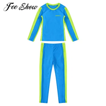 Fete Baieti Elastic de Funcționare Set Imbracaminte Copii Mâneci Lungi T-shirt și Pantaloni de Sport Costume de Tenis, Badminton Exercițiu de Gimnastică Costum