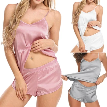 Femei Lenjerie Sexy Pijama Seturi de îmbrăcăminte de noapte fără Mâneci Sling V-neck Top, pantaloni Scurți de Cauzalitate Confortabil Sleepwear