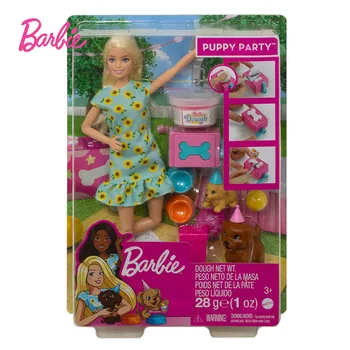 Original Papusa Barbie si Catelul Petrecere Playset cu Pui Aluatul și Tort Mucegai Gxv75 Figura de Acțiune Fata de Jucarii Cadou de Crăciun
