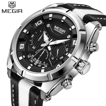 MEGIR Sport Uhren Männer Modul Luxus Sus Marke Lederband Quarz Armbanduhren Wasserdicht Stunde Uhr Männlich Relogio Masculino