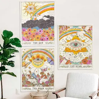 3pcs Tarot Tapiserie Sun Moon Star Carte de Tarot Tapiz Florale Agățat de Perete de Epocă Indie Dormitor Estetice de Decorare Camera de Art Decor