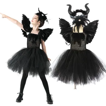 Maleficent Rochie Tutu Fete De Halloween Regina Malefica Vrăjitoare Cosplay Costum Petrecere De Aniversare Pentru Copii Rochii Carnavalul De Lux Vestidos