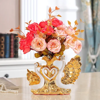 Swan vaza de simulare de flori ceramice aranjament de flori decor creativ acasă în camera de zi de nunta, cadou de sărbători
