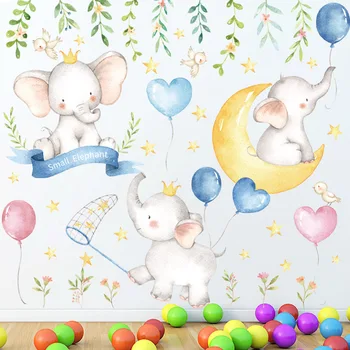 Elefanti mici Baloane Moon Desene animate autocolante de Perete Camera Copii Camera Copilului Perete Decal Cadou Decor de Perete