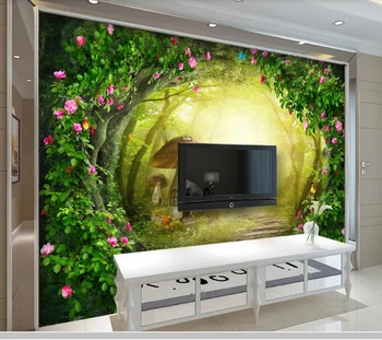 Papel de parede de Trandafir flori de viță de vie fantasy forest 3d tapet mural,living tv de perete dormitor pentru copii gazete de perete decor acasă